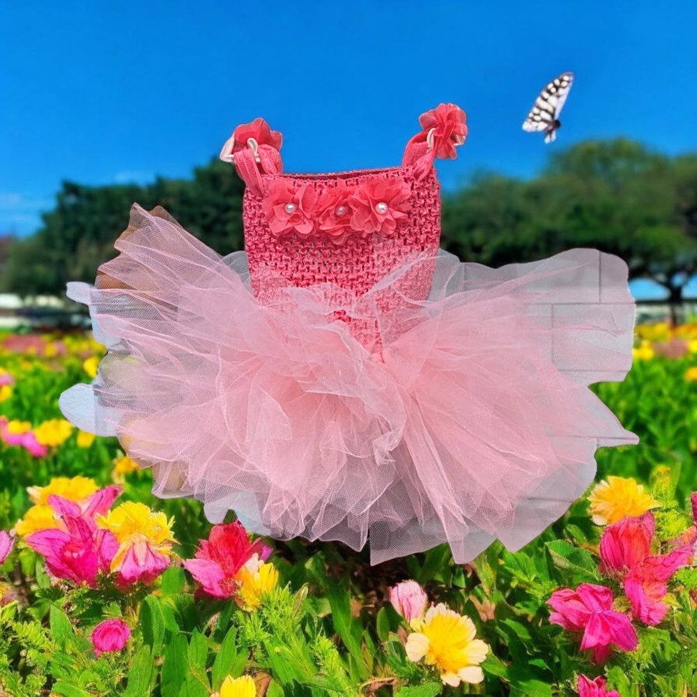 Pink Tulle Dress with Floral Accents